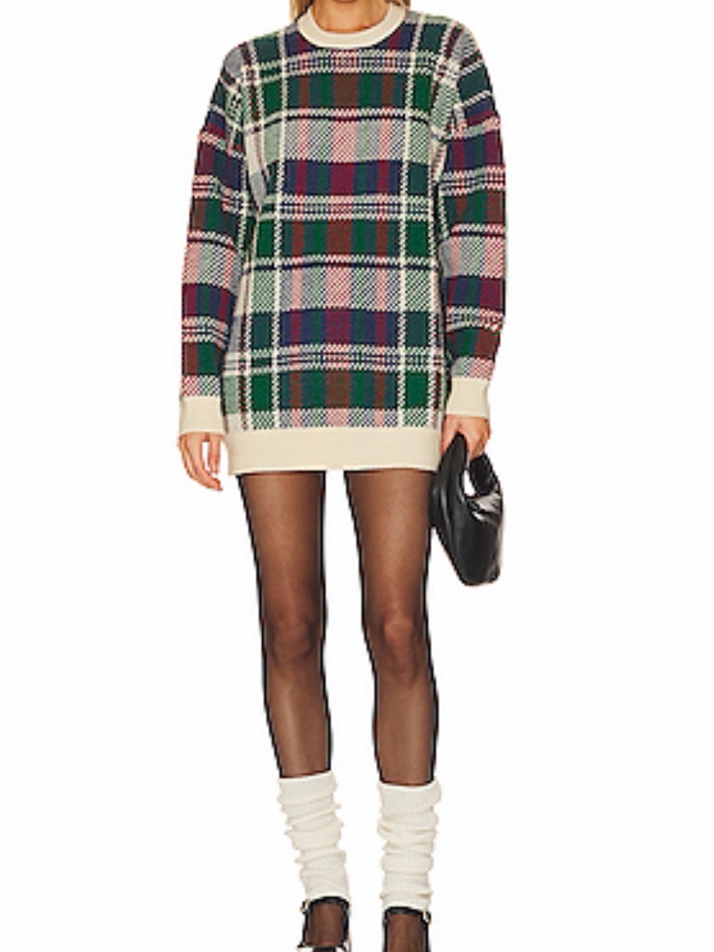 Show Me Your MuMu ember Plaid Crewneck Sweater in Green, Red, Navy & Cream XS